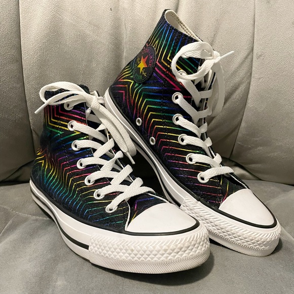 Converse Chuck Taylor All Star Hi Rainbow Metallic High Top Sneakers Size 6 - Picture 1 of 4